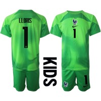 Frankrike Hugo Lloris #1 Målvakt Bortatröja Barn VM 2022 Kortärmad (+ Korta byxor)